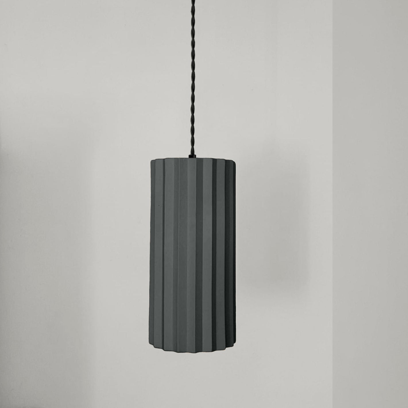 Syracuse Pendant Light | XL Pleated Hanging Fixture | Shadow Charcoal Gray