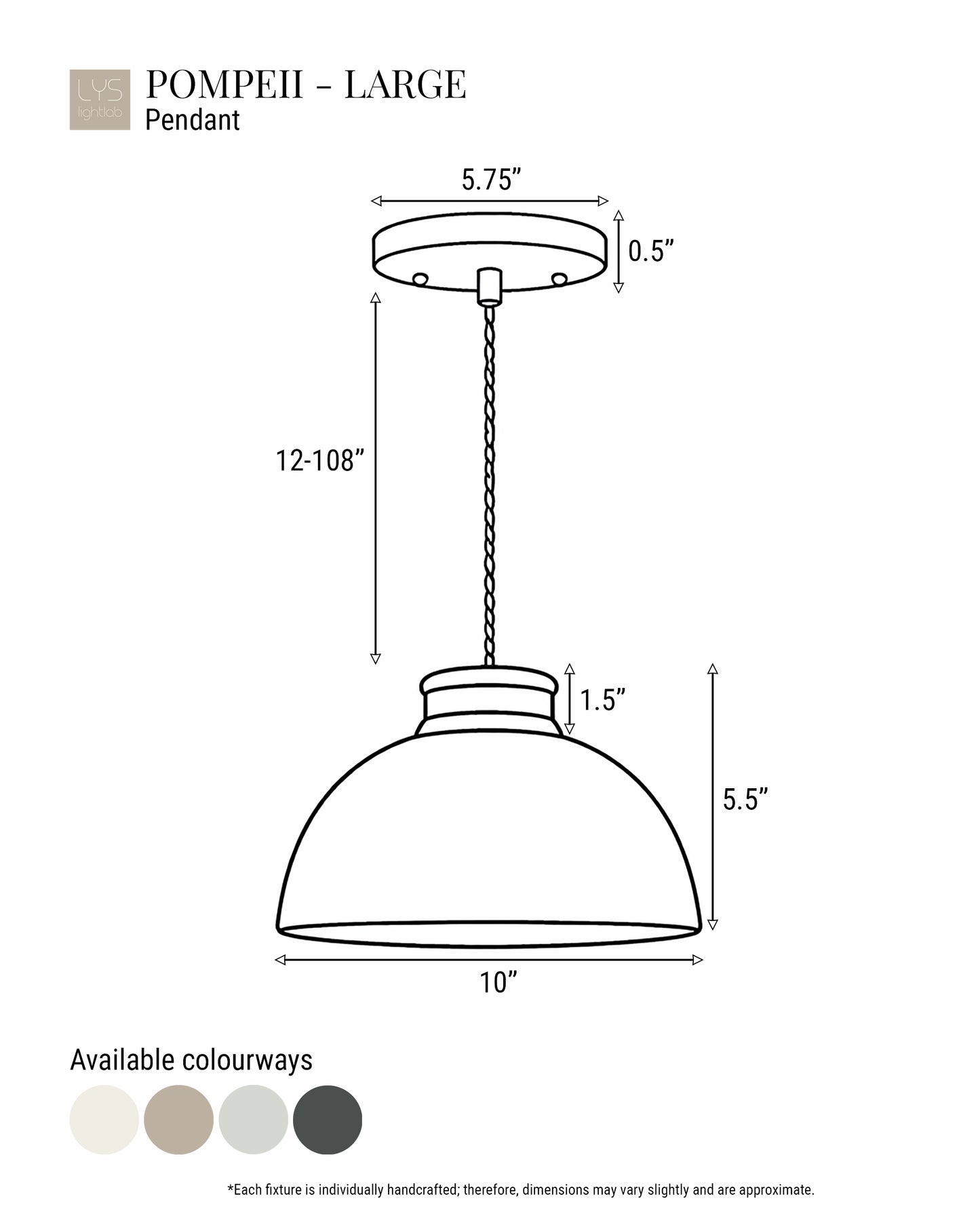 Pompeii Pendant Light | Large Dome Hanging Fixture | Dune Natural