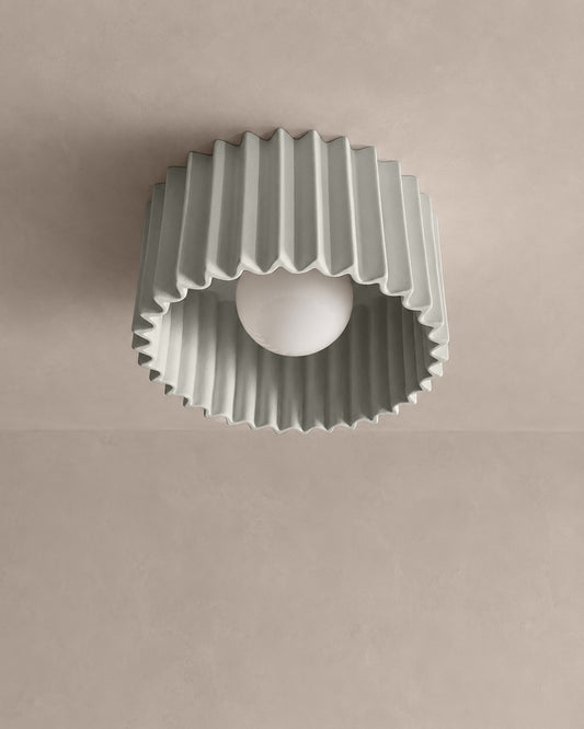 Syracuse Flush Mount Light | Large Pleated Ceiling Fixture | Bone White