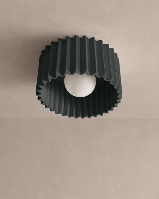 Syracuse Flush Mount Light | Large Pleated Ceiling Fixture | Shadow Charcoal Gray