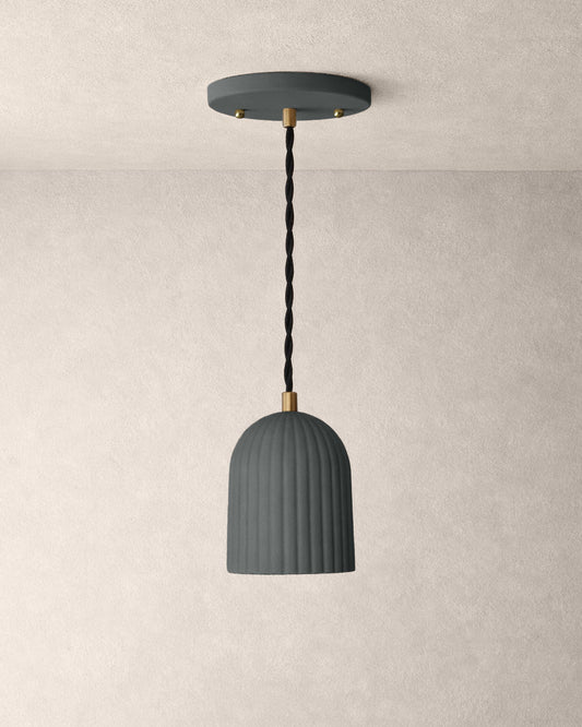 Palatino Pendant Light | Small Fluted Hanging Fixture | Shadow Charcoal Gray