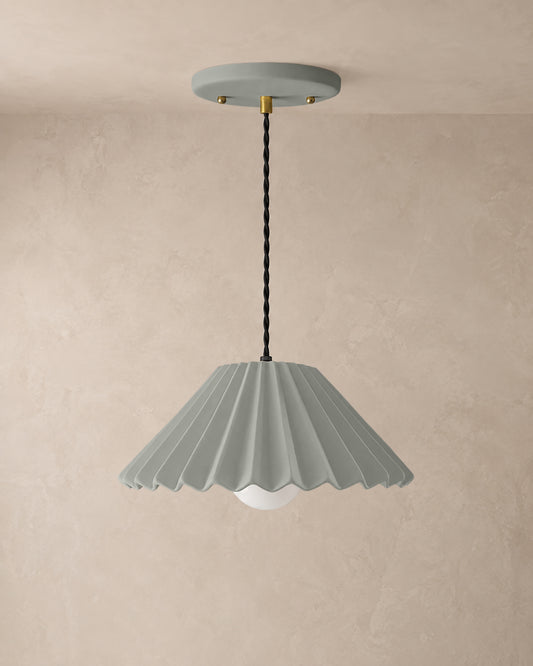 Picco Pendant Light | Large Pleated Hanging Fixture | Fog Gray