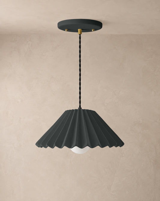 Picco Pendant Light | Large Pleated Hanging Fixture | Shadow Charcoal Gray