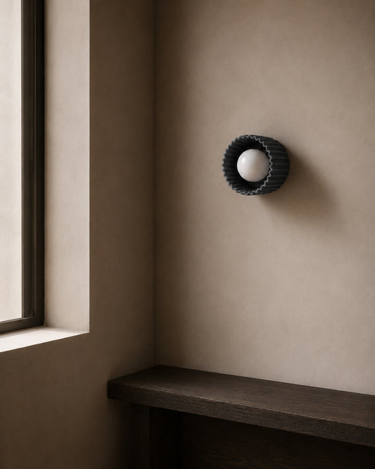 Syracuse Wall Sconce | Small Pleated Light Fixture | Shadow Charcoal Gray
