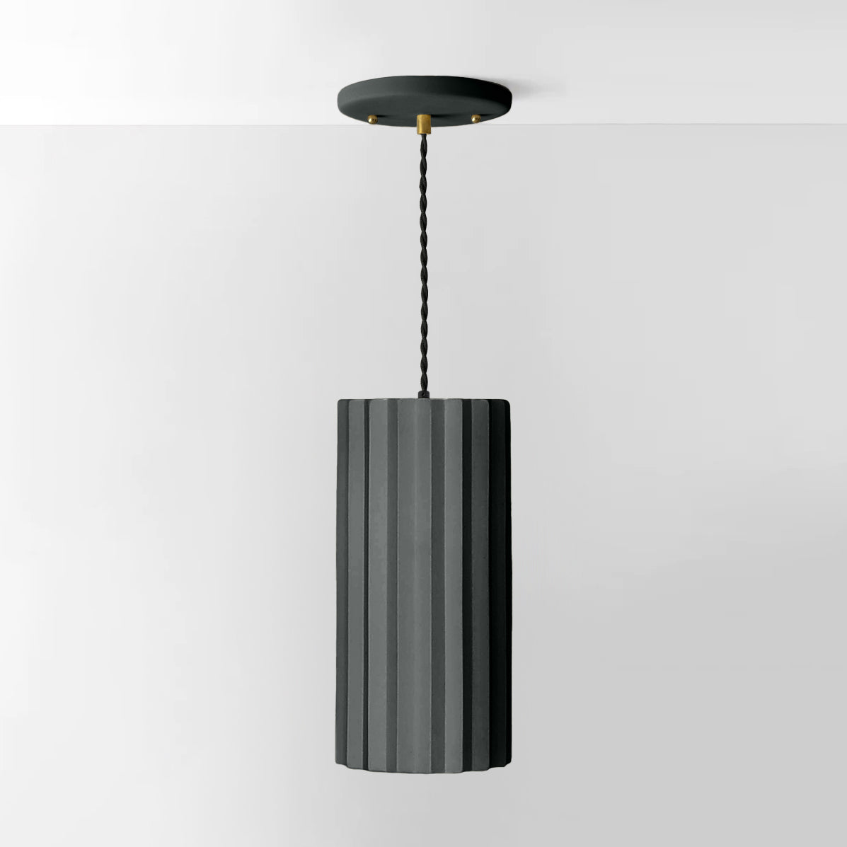 Syracuse Pendant Light | XL Pleated Hanging Fixture | Shadow Charcoal Gray
