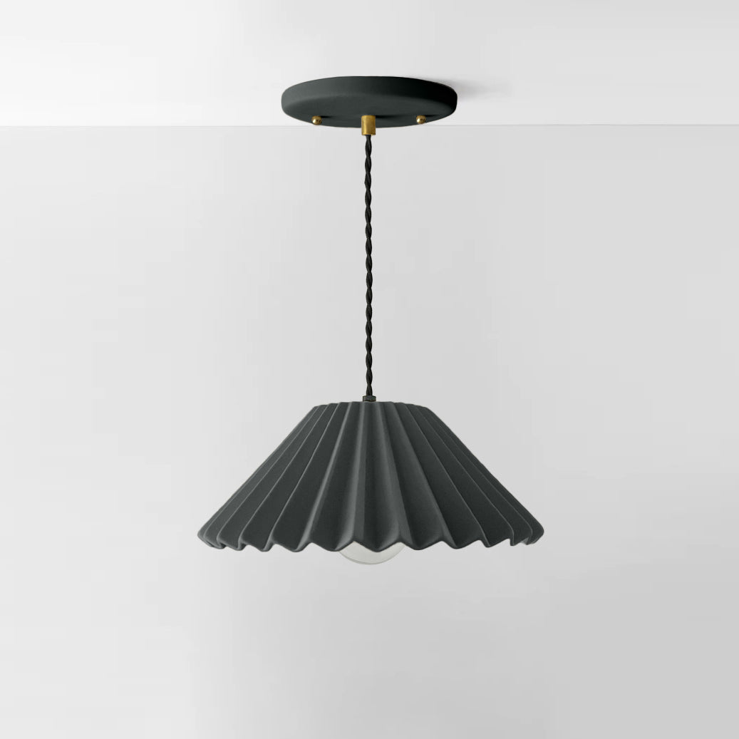 Picco Pendant Light | Large Pleated Hanging Fixture | Shadow Charcoal Gray