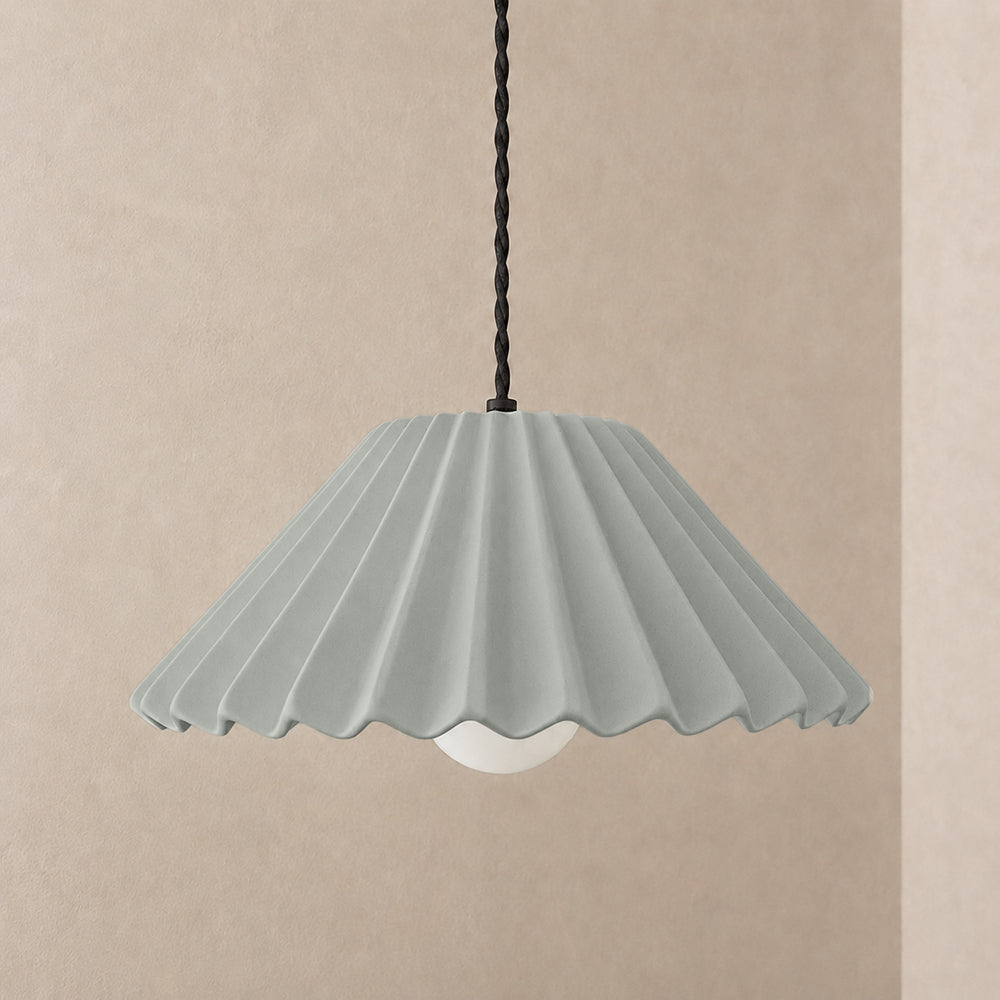 Picco Pendant Light | Large Pleated Hanging Fixture | Fog Gray