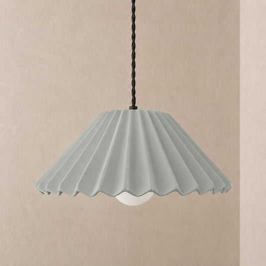 Picco Pendant Light | Large Pleated Hanging Fixture | Fog Gray