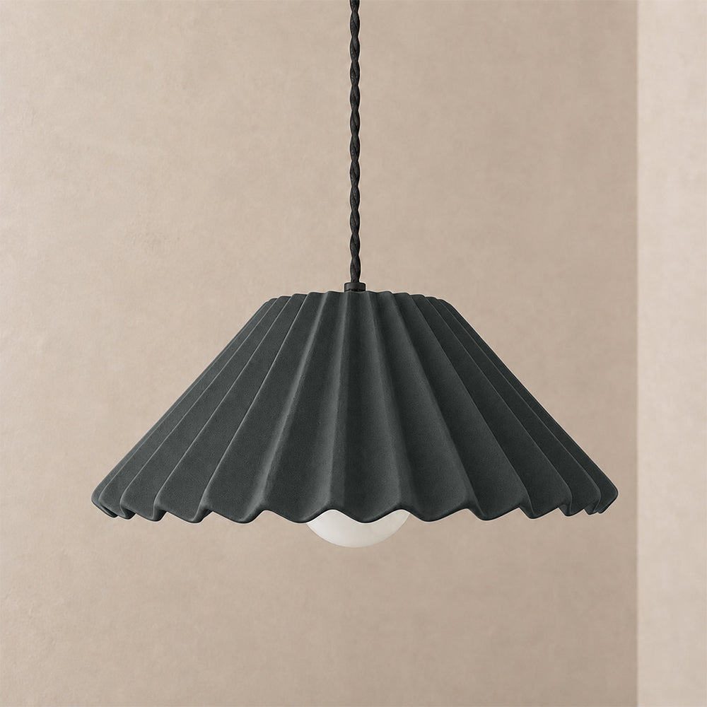 Picco Pendant Light | Large Pleated Hanging Fixture | Shadow Charcoal Gray