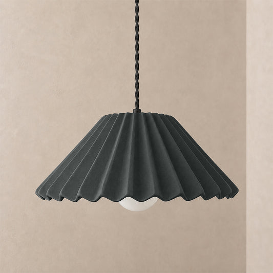 Picco Pendant Light | Large Pleated Hanging Fixture | Shadow Charcoal Gray