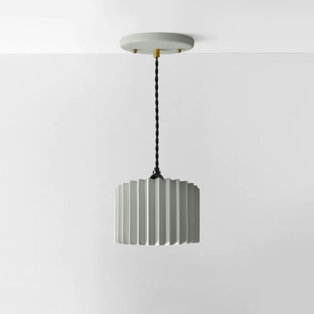 Syracuse Pendant Light | Large Pleated Hanging Fixture | Fog Gray