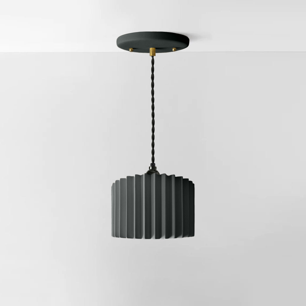Syracuse Pendant Light | Large Pleated Hanging Fixture | Shadow Charcoal Gray