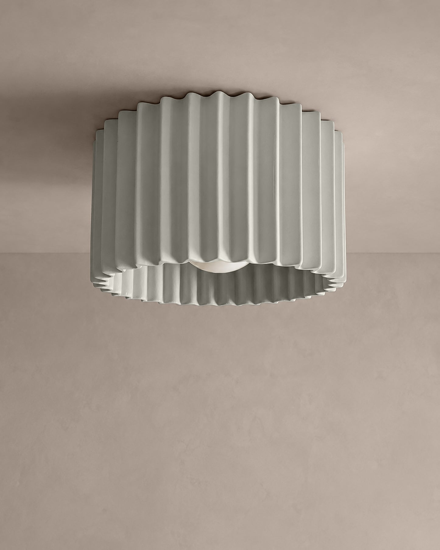 Syracuse Flush Mount Light | Large Pleated Ceiling Fixture | Bone White