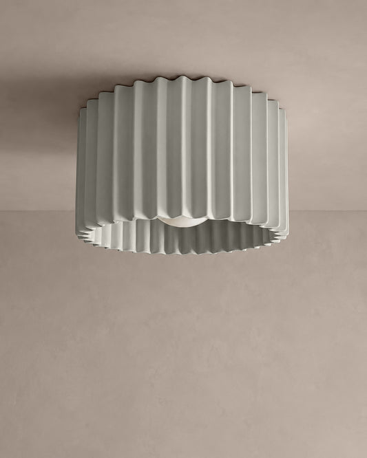 Syracuse Flush Mount Light | Large Pleated Ceiling Fixture | Bone White
