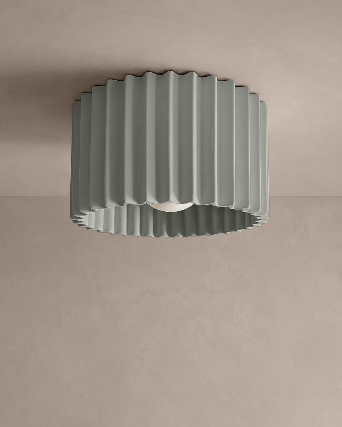 Syracuse Flush Mount Light | Large Pleated Ceiling Fixture | Fog Gray