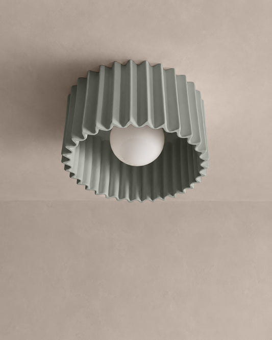 Syracuse Flush Mount Light | Large Pleated Ceiling Fixture | Fog Gray