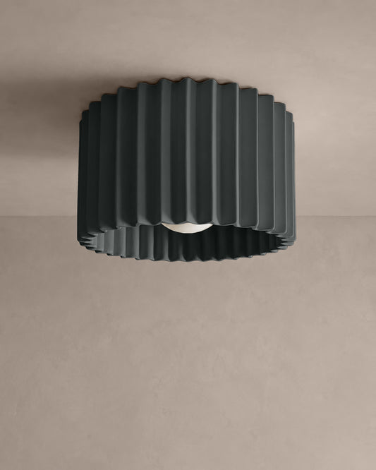 Syracuse Flush Mount Light | Large Pleated Ceiling Fixture | Shadow Charcoal Gray
