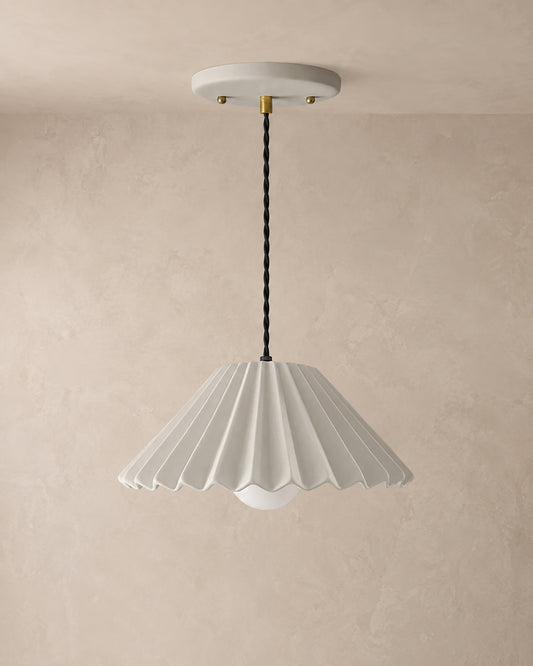 Picco Pendant Light | Large Pleated Hanging Fixture | Bone White