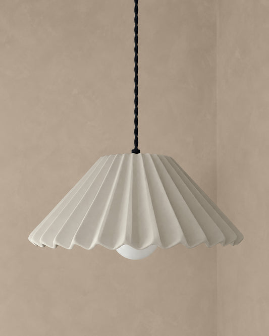 Picco Pendant Light | Large Pleated Hanging Fixture | Bone White