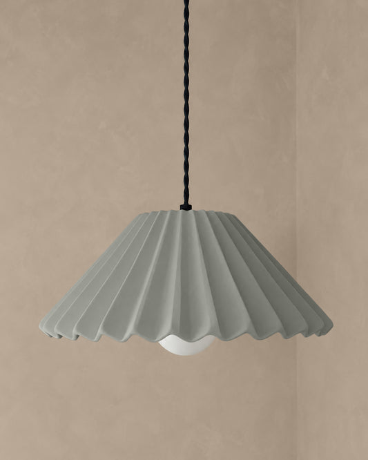 Picco Pendant Light | Large Pleated Hanging Fixture | Fog Gray