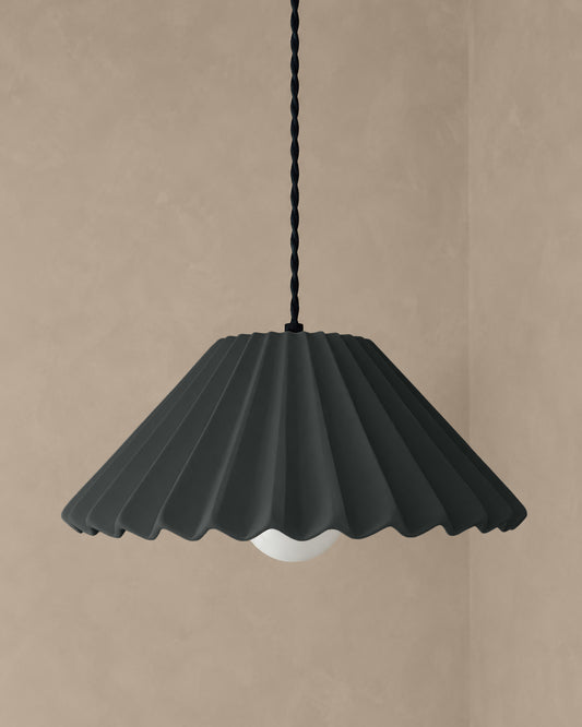Picco Pendant Light | Large Pleated Hanging Fixture | Shadow Charcoal Gray