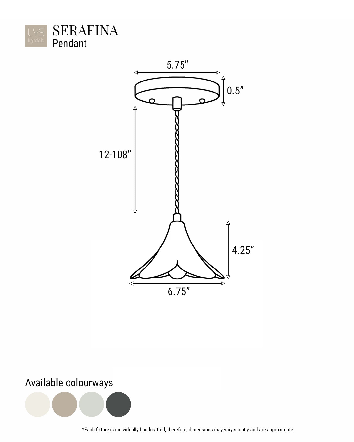 Serafina Pendant Light | Small Flower Hanging Fixture | Shadow Charcoal Gray