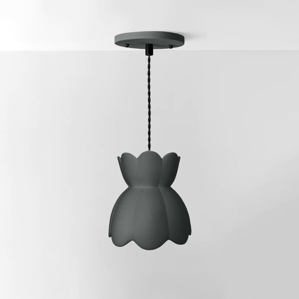 Vallea Pendant Light | Small Floral Hanging Fixture | Shadow Charcoal Gray