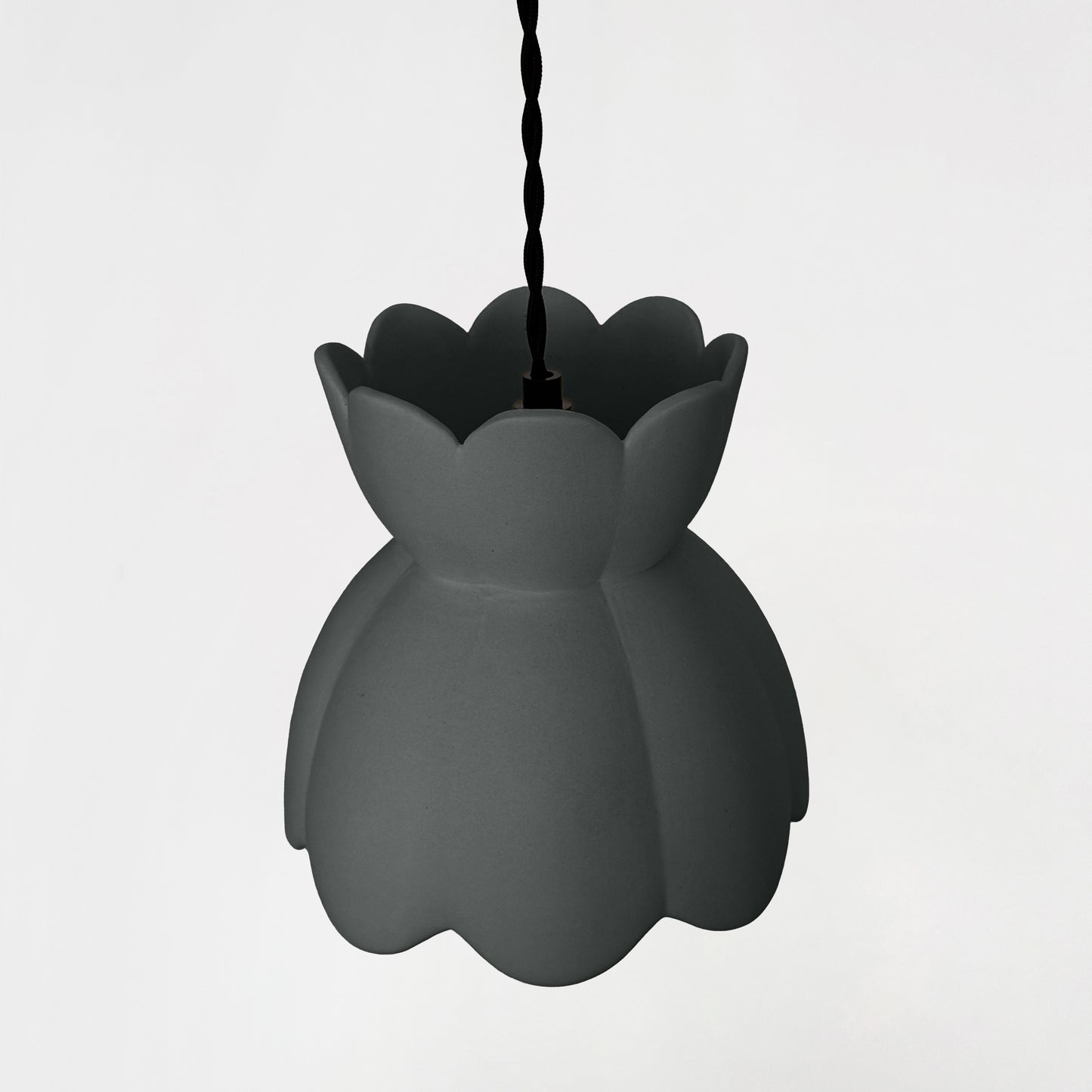 Vallea Pendant Light | Small Floral Hanging Fixture | Shadow Charcoal Gray