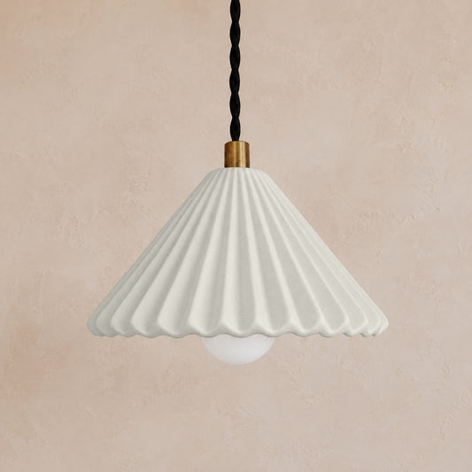 Picco Pendant Light | Small Pleated Hanging Fixture | Bone White