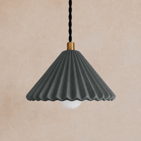 Picco Pendant Light | Small Pleated Hanging Fixture | Shadow Charcoal Gray