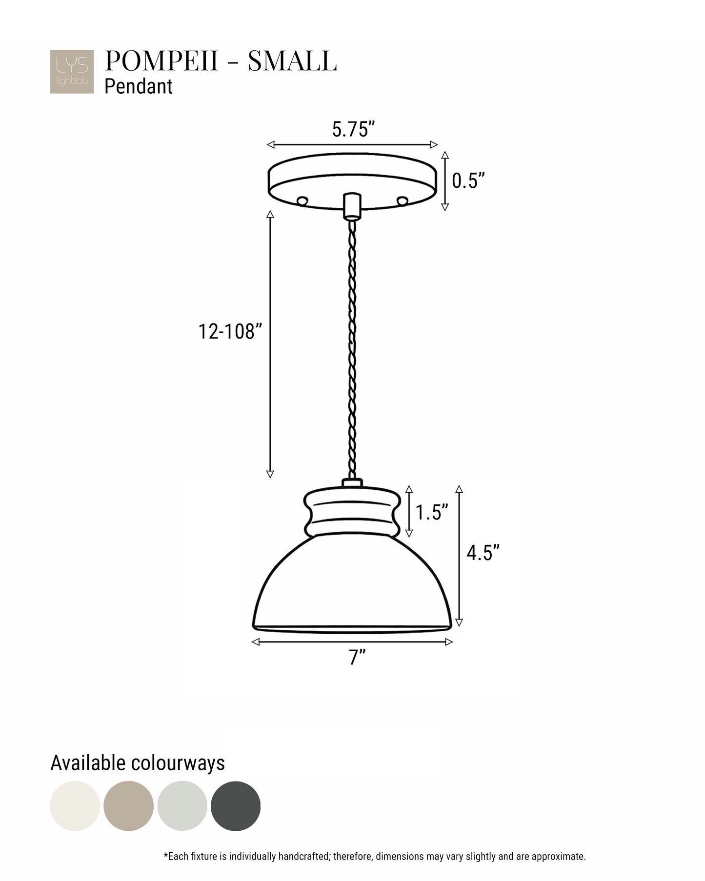Pompeii Pendant Light | Small Dome Hanging Fixture | Shadow Charcoal Gray