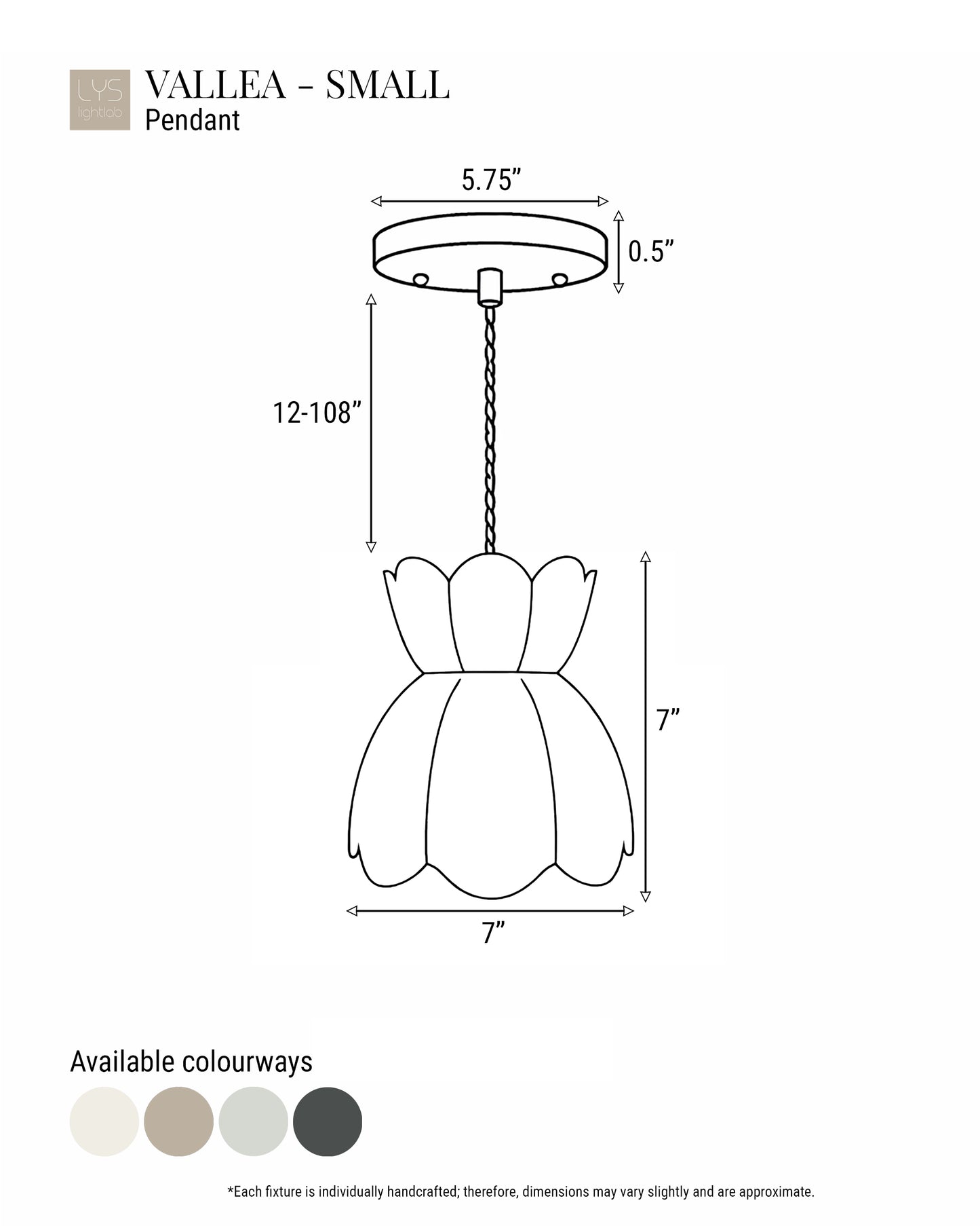 Vallea Pendant Light | Small Floral Hanging Fixture | Shadow Charcoal Gray