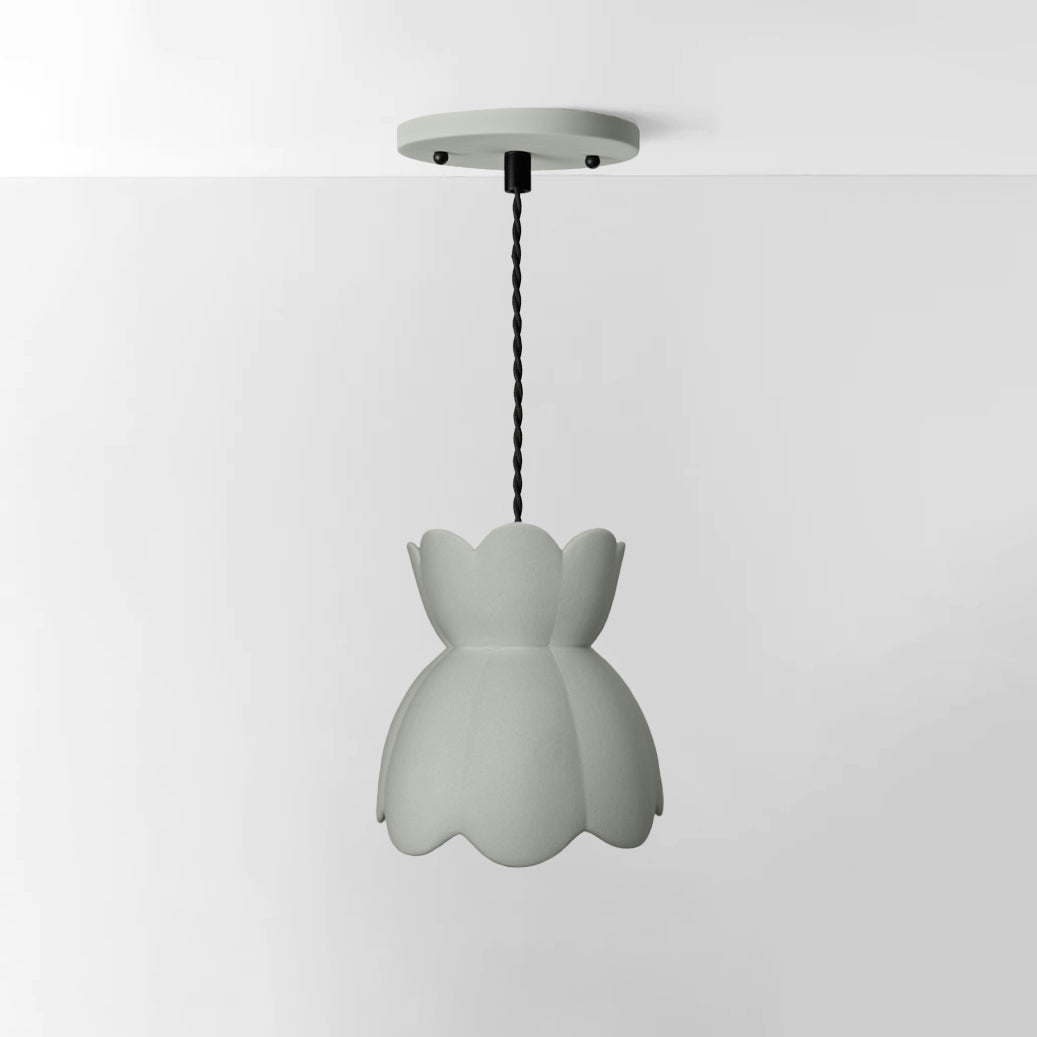 Vallea Pendant Light | Small Floral Hanging Fixture | Fog Gray