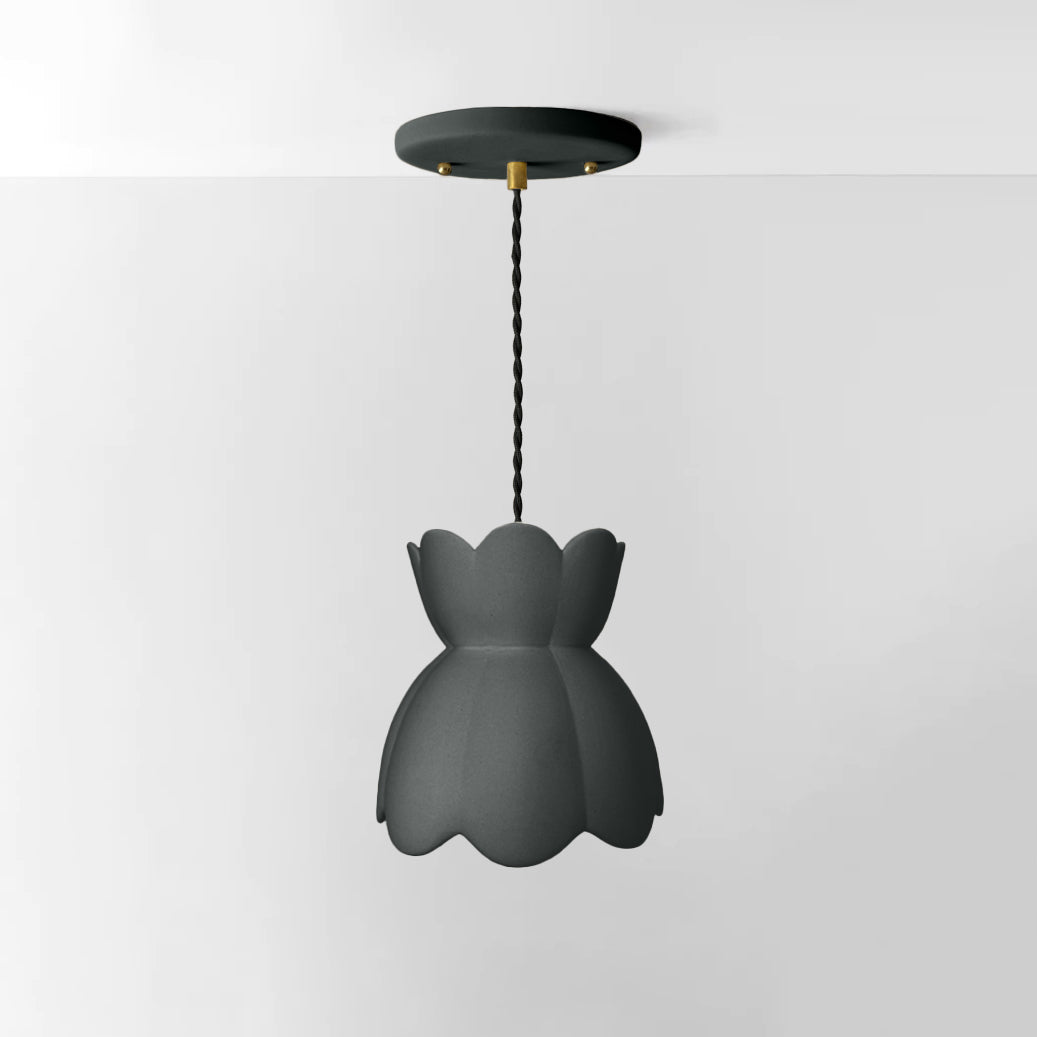 Vallea Pendant Light | Small Floral Hanging Fixture | Shadow Charcoal Gray
