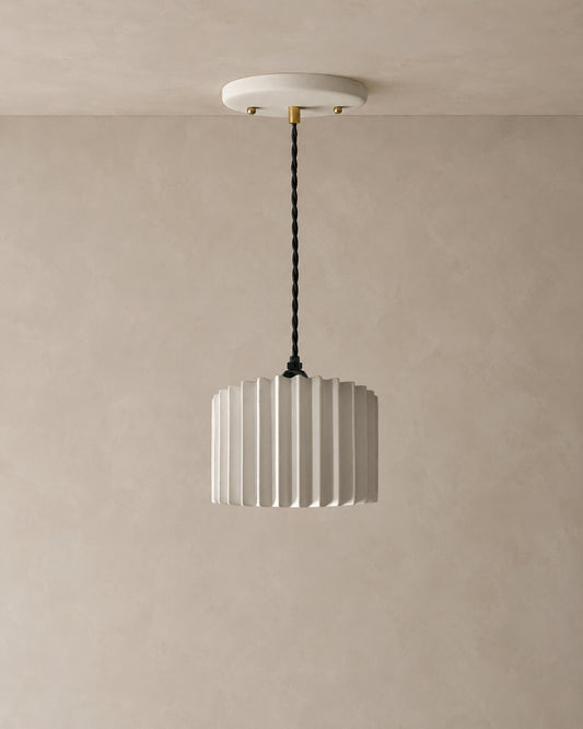 Syracuse Pendant Light | Large Pleated Hanging Fixture | Bone White