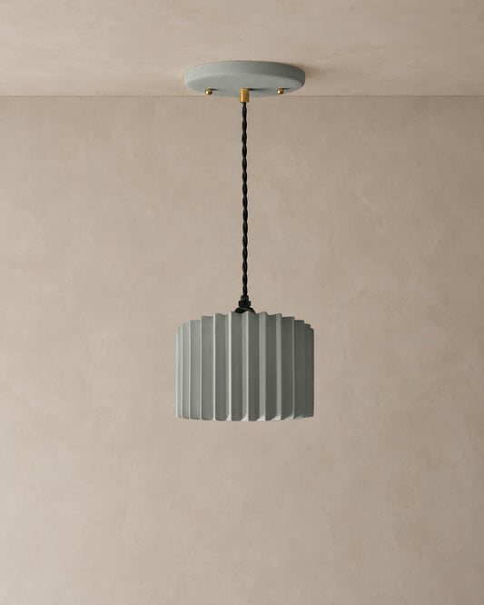 Syracuse Pendant Light | Large Pleated Hanging Fixture | Fog Gray