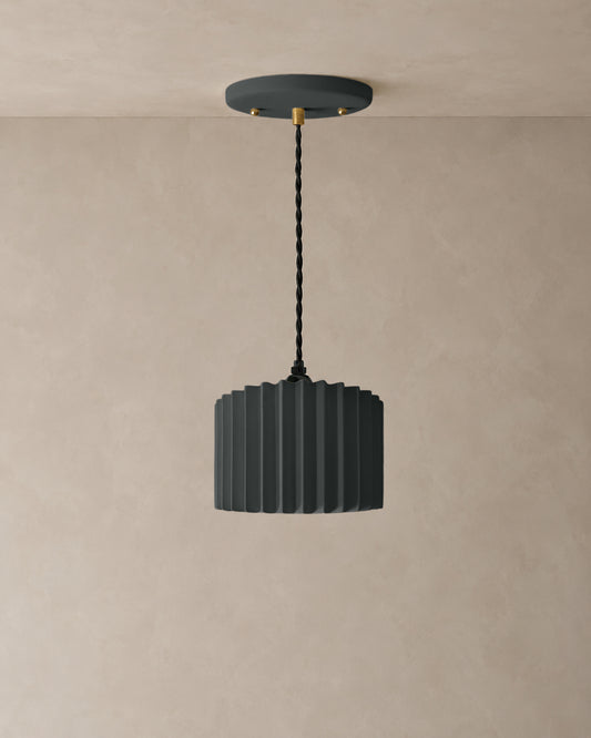 Syracuse Pendant Light | Large Pleated Hanging Fixture | Shadow Charcoal Gray