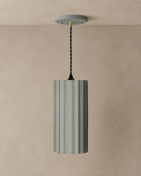 Syracuse Pendant Light | XL Pleated Hanging Fixture | Fog Gray