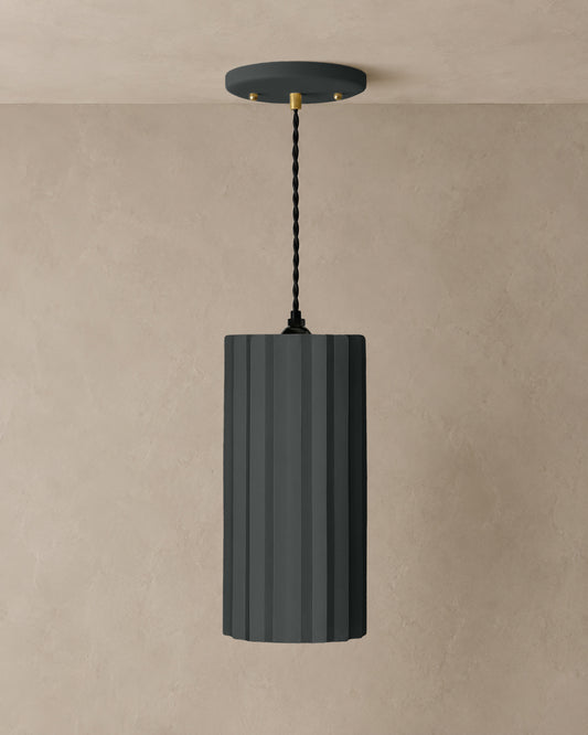 Syracuse Pendant Light | XL Pleated Hanging Fixture | Shadow Charcoal Gray