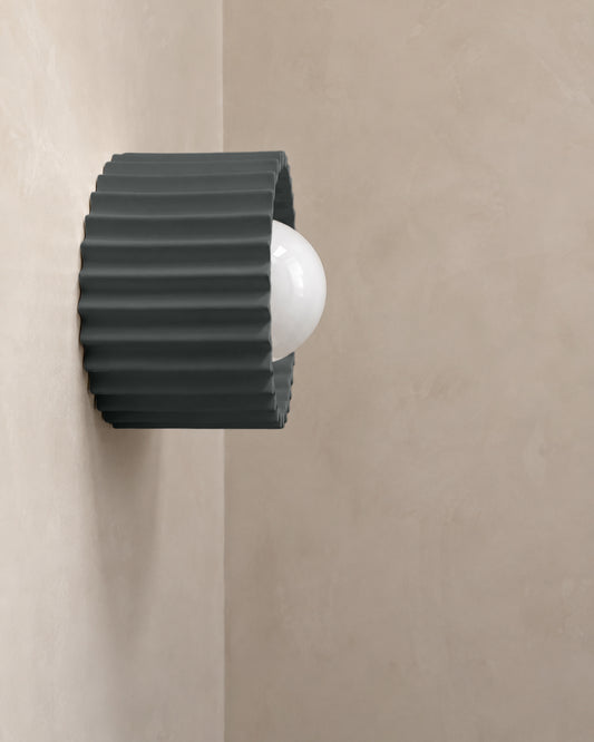 Syracuse Wall Sconce | Small Pleated Light Fixture | Shadow Charcoal Gray
