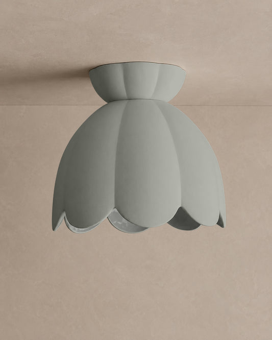 Vallea Flush Mount Light | Large Floral Ceiling Fixture | Fog Gray