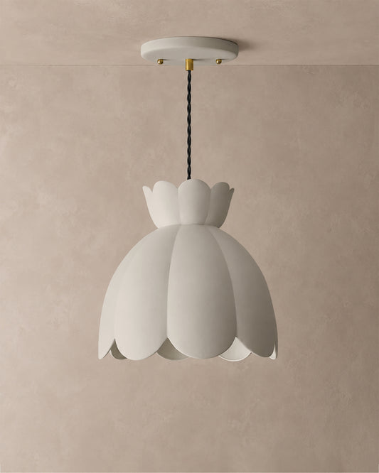 Vallea Pendant Light | Large Floral Hanging Fixture | Bone White