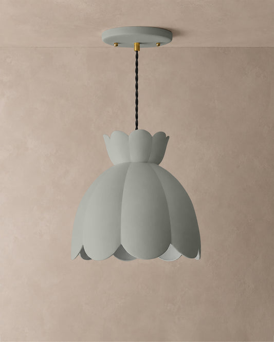 Vallea Pendant Light | Large Floral Hanging Fixture | Fog Gray