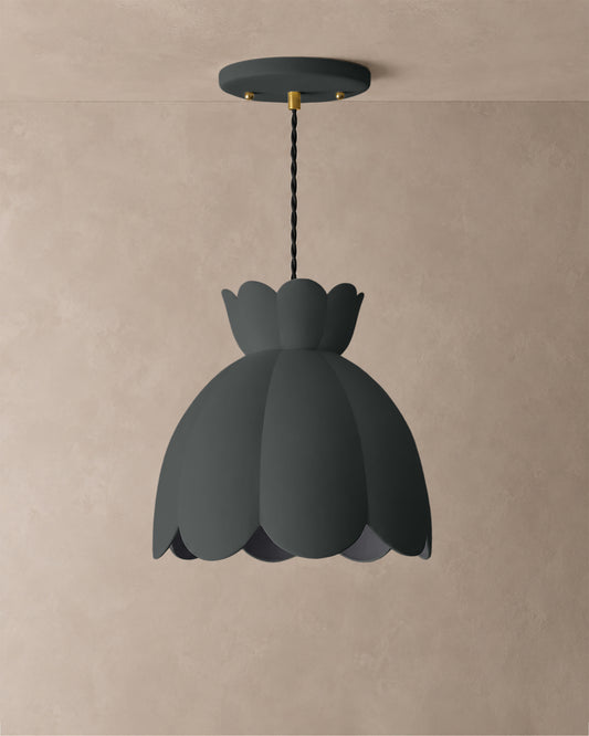 Vallea Pendant Light | Large Floral Hanging Fixture | Shadow Charcoal Gray