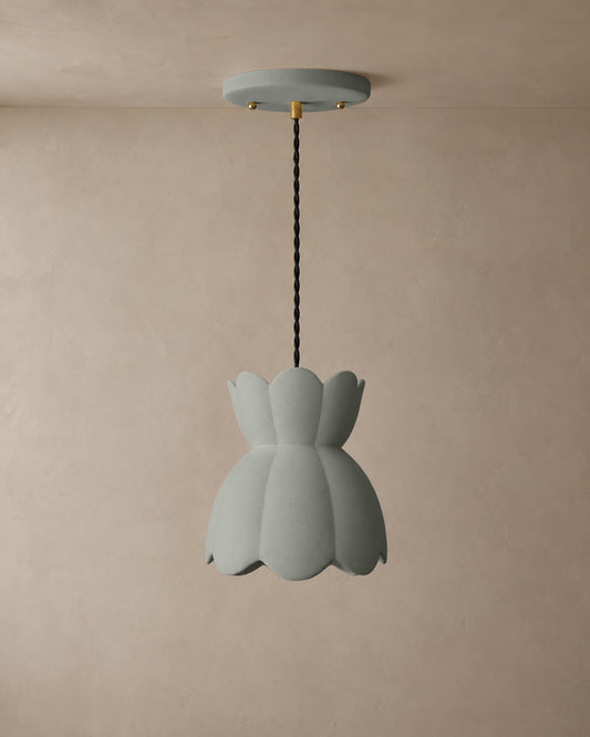 Vallea Pendant Light | Small Floral Hanging Fixture | Fog Gray