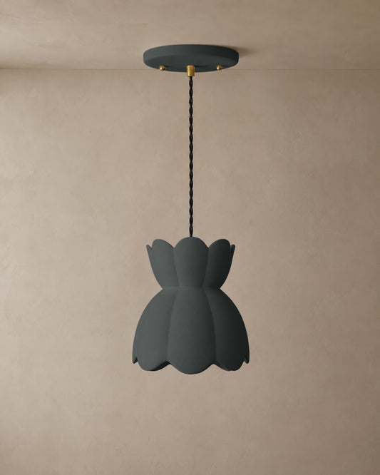 Vallea Pendant Light | Small Floral Hanging Fixture | Shadow Charcoal Gray